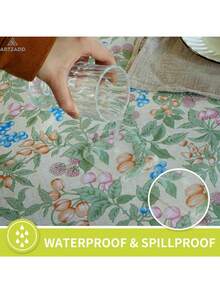 Floral Rectangle Square Tablecloth, Waterproof Oil-Proof Scratch-Resistant Table Cloth, Wipe-Clean Polyester Table Cover For Dining Camping Indoor Outdoor, Multi-Size - Dâu tằm - Xem 4