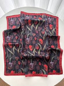 1件装方形围巾 女士缎面印花头巾 头带 时尚女士发巾 披肩 围巾 女士领巾 头巾