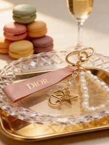 Dior Keychain Christmas Gift Bag Charm Phone Charm Themed Red Keychain Unisex Featuring The Classic CD Logo And Delicate Lucky Five-Pointed Star - Gold - View 6