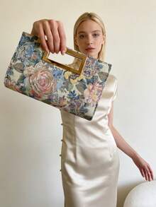 Vintage Chinese Style Embroidered Evening Bag, Oil Painting Jacquard, Floral Embroidery, Suitable For Cheongsam, Wedding, Party, Celebration, Birthday, Banquet, Matching Bridal Gown, Formal Dress, Best Holiday Gift For Women - Yellow - View 5