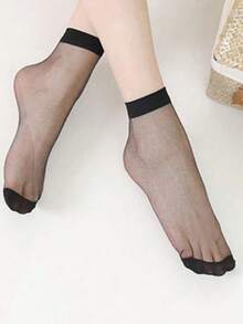 10双装女士透明踝袜，黑色和肤色水晶短袜，透明百搭休闲短袜（无卡片） - 黑色 - 查看 2