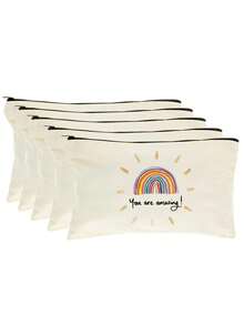 5/2/1pcs Floral & Book Reading Themed Canvas Zipper Storage Bags Gift Packaging Set, Creative "You're Awesome" Motivational Small Gift Bags, Suitable For Back To School, Graduation, Travel, Birthday, Anniversary, Teacher's Day, Appreciation Gifts - Beige - View 7