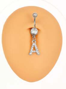 1件极简朋克风水钻26字母不锈钢人体饰品，肚脐环，身体穿刺配饰，女士人体饰品，适合日常休闲佩戴、情人节、度假、节日，是送给女性和女友的绝佳礼物，夏季西式风格礼物 - 銀色 - 查看 24