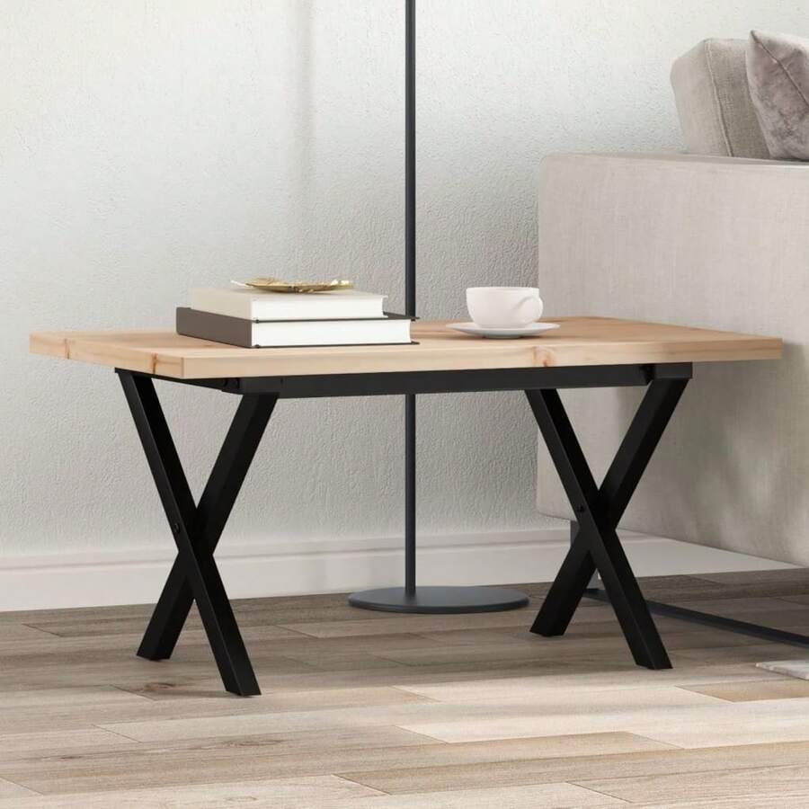 vidaXL Table basse cadre en X 80x50x40,5cm bois de pin massif et acier - Tabac - Voir 1