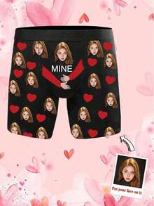 Customized Face Print Men's Briefs, Boxer Briefs With Non-Curling Waistband, Personalized Men's Underwear, Customizable Photo/Image Printed Underwear, Ideal Gift For Boyfriend/Husband, Customized, Winter, Personalized Gift, Anniversary, Holiday - Black - View 4