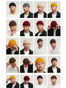 1 chiếc mũ len trơn cho nam, mũ beanie ấm áp, thoải mái, có viền gập, phù hợp để đội hàng ngày và dạo phố. Trang phục mùa thu. - Nhiều màu - Xem 2