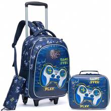 Girls Rolling Backpack With Lunch Box And Pencil Case, Suitable For Elementary School Students, Children's Travel Luggage, Designed For Girls