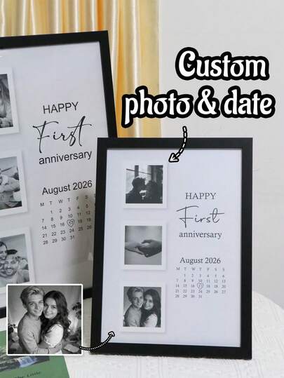 Marco personalizado con foto y fecha para aniversario, marco de exhibición de recuerdos de pareja personalizado, marco conmemorativo romántico personalizable, marco de regalo personalizable, decoración de pared, decoración del hogar, regalo de foto personalizado, regalo perfecto para el primer aniversario de boda, regalo de pareja
