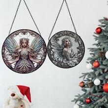 Enchanted Fairy Garden Hanging Decor-Celtic Goddess Sculpture With FlowerWreath & Wings- Indoor Outdoor Wall ArtDecoration - Best Gift For Home Decor Lovers - Multicolor - View 4