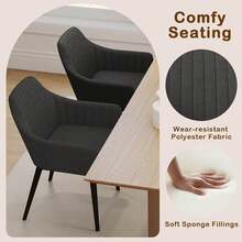 Dining Chairs Set Of 2 Upholstered Accent Chairs With Comfy Padded Backrest Beige/Black/Gray - 深灰色 - 查看 6