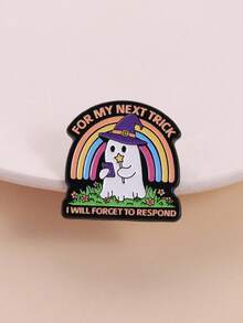 1 Pc Social Slacking Theme Enamel Pin "FOR MY NEXT TRICK I WILL FORGET TO RESPOND" Self-Deprecation Quote Ghost Wizard Hat Rainbow Elements Fun Design Brooch For Clothing Backpack Ideal For Social Humor And Meme Culture Enthusiasts - Multicolor - View 2