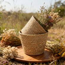 1件/3件套藤编花盆套，带防水内衬，室内种植篮，多肉植物盆架，装饰 - 蒲草款 - 查看 4