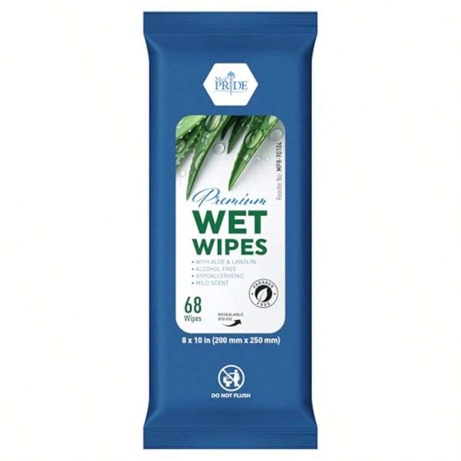 MED PRIDE Premium Wet Wipes 68 Extra Large 8x10 Body Wipes With Aloe Lanolin Alcohol-Free Hypoallergenic Mild Scented Wet Wipes For Adults Seniors Pack Of 68 Wipes - Gói 68 khăn ướt - Xem 1