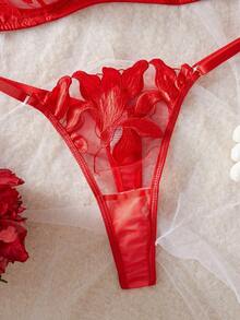 优雅红色刺绣性感内衣套装 - 紅色 - 查看 4