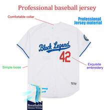 Kekambas 男士 #42 传奇球衣复古休闲短袖纽扣罗宾逊男士派对运动棒球衫白色蓝色弹力面料 - 休闲运动衬衫纽扣刺绣训练比赛运动衫节日礼物 - 白色 - 查看 2