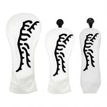 白色极简虎纹刺绣高尔夫球杆套，抽象手绘黑色爪印设计，时尚奢华运动防护装备 - 白色 - 查看 3