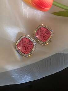 1 Đôi bông tai vuông độc đáo, sang trọng, cổ điển kiểu Pháp, họa tiết hình học nứt vỡ, khảm nhựa, thích hợp cho phụ nữ đi nghỉ mát, dự tiệc, phối đồ thời trang và cao cấp (Họa tiết nứt vỡ ngẫu nhiên) - Nhiều màu - Xem 4