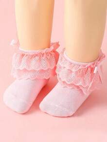 Infant Girls' Ruffle Lace Ankle Socks With Bow, Soft Cotton Ankle Socks Suitable For Babies And Toddlers - Multicolor - View 8