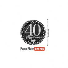 40岁生日黑色闪亮星星一次性餐盘、餐巾纸、纸杯套装 - 一次性派对用品套装，可供25位客人使用，一次性纸盘适用于生日、婚礼、主题派对、家庭野餐 - 彩色 - 查看 7
