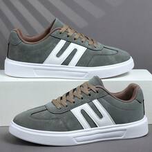 Men's Casual Flat Sneakers, Fashion Everyday Lace-Up Low-Top Shoes, Breathable Design, Lightweight EVA Sole - Army Green - View 4