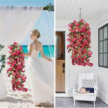 1件人造绿色植物藤蔓装饰，适用于婚礼装饰、客厅、卧室、餐厅、生日派对等家居装饰 - 玫紅色 - 查看 4