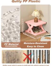 9/6 Tier Vertical Shoe Stand Space Saving Narrow Shoe Rack, Small Shoe Shelf, DIY Free Standing Shoes Storage Organizer For Entryway, Closet, Hallway, Easy Assembly And Stable In Structure, Black & White, Plastic Material, Consumables - 粉色升級版 - 查看 9