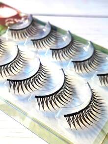 5对/盒 韩式一体式硬质假睫毛，自然妆效，偶像级浓密尖头，整根睫毛，推荐用于角色扮演和化妆师 - 尖尾漫畫款 - 查看 3