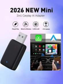 XUDA 2026 New Compact & Elegant Smart Box, 2-In-1 Wireless CarPlay & Android Auto Mini Adapter, New CarPlay Converter, Fast Auto Connection, No Delay, Car Accessories, Wired To Wireless, Compatible With IPhone & Android, With USB/USB-C Port - A - View 1