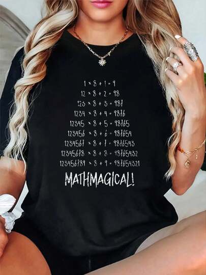 100% Cotton Math Patterns Mathmagical T-Shirt T-Shirt Short Sleeve Round Neck Casual Top For Summer & Spring, Women's Men's Graphic Tee