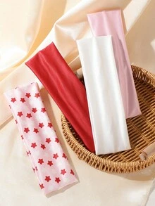 4pcs Solid Color Star Headbands For Women, Stretchy Sports Yoga Running Fitness Soft Breathable Non-Slip Hair Accessories Women Sweatband Casual Hair Band Elegant Head Scarf - Multicolor - View 2