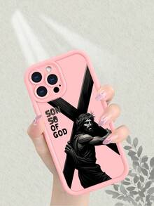 Christian Jesus Carrying Cross Print Phone Case, Son Of God Design, Thickened Shockproof Scratch - Resistant Frosted Comfortable Cover For IPhone 17, 16, 15, 14, 13, 12, 11, 7, X Series - 粉色 - 查看 5