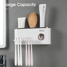 Wall-Mounted Toothbrush Holder & Toothpaste Dispenser For Bathroom - Platinum - View 3
