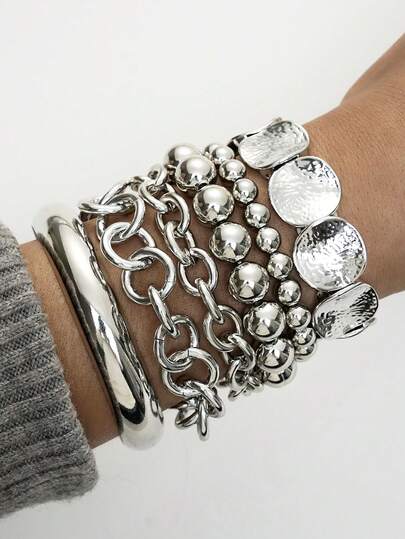 1/6 st. Fashionabelt Minimalistiskt Elegant Överdrivet Vintage Myntkedja Hjärtpärlad Armbandsset, Dam Casual/Fest/Festival/Alla hjärtans dag/Födelsedagspresent