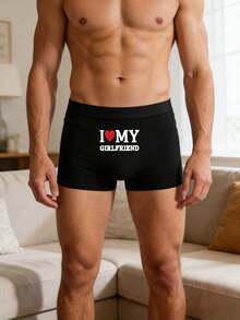 Men's Comfortable Stretchy Lightweight Letter Printed Briefs "I LOVE MY GIRLFRIEND", Suitable For Weddings, Valentine's Day, Anniversaries, Confessions (Gifts For Boyfriend) - Black - View 3