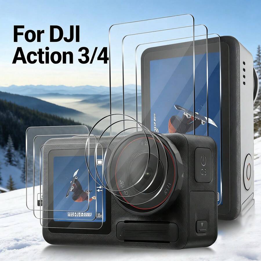 9pcs (3pcs Main Screen Protector + 3pcs Sub-Screen Protector + 3pcs Lens Film), Suitable For Osmo Action 3/4 Series, Made Of Tempered Glass, 9H Hardness, Anti-Scratch, Bubble-Free, Camera Accessories, Screen Protection - 9pcs - View 1