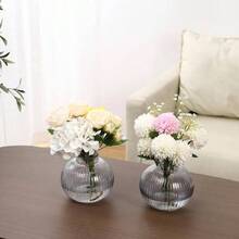 Ribbed Glass Vase, Flower Vase, Fluted Vases Flowers, Modern Vases Living Room, Dining Table, Entryway, Shelf, Wedding, Office, Coffee Table, Birthday, 5 Inches - 灰色 + 圓形 x2 - 查看 6