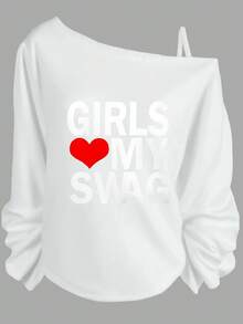 Valentine Outfits For Women, Girls My Swag, Off The Shoulder Long Sleeve Top, Casual Style, Date Night, Spring Vibes, Essentials Hoodie,Summer Outfits For Women,Spring Tops - 白色 - 查看 7