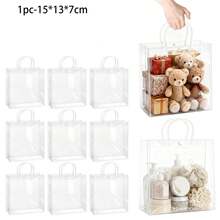 20个装大号透明礼品袋，带提手，加厚可重复使用透明PVC材质，适用于派对、婚礼回礼、购物、情人节礼物、婚礼派对礼物、鲜花袋、母亲节礼物、礼品、新娘送礼会、毕业礼物等场合（7.87英寸 x 7.87英寸 x 3.15英寸）。 - 彩色 - 查看 16