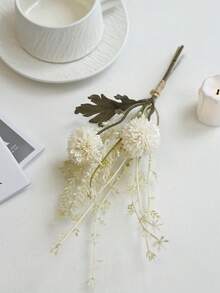 1束人造球形菊花花束，仿真薰衣草，情人节礼物，婚礼装饰，新娘手腕花，插花材料，DIY花环材料，情人节礼物，新年家居装饰，卧室，客厅，花瓶配件，节日生日派对装饰，花材花瓶+礼盒 - 乳白色 - 查看 5