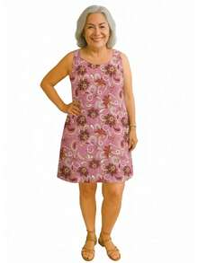 Paula Flower Grandma's Dress - Traditional Dress In Cool Knit Fabric (Liganete) - Printed - Antiguo - Ver 2