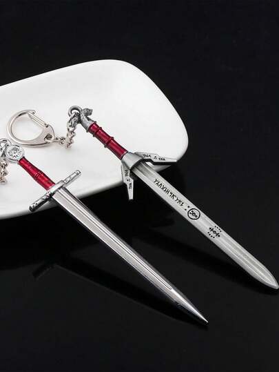 1 pieza Llavero de espada de plata de 12 cm, periféricos del juego The Witcher Wild Hunt, modelo de arma de cabeza de lobo medieval de metal como regalo de artesanía