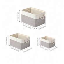 3 Sizes Available, 1 Foldable Desktop Storage Basket, Large Capacity With Handle, Can Be Used For Storing Toys, Linen Material, Also Can Be Used For Storing Dirty Clothes. - White and Gray - View 6