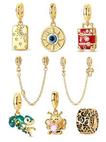 DIY镀金饰品 邪眼蜜蜂手提箱珐琅水晶吊坠 手链项链情人节礼物 浪漫可调节链条 首饰制作配件 - 金色 - 查看 1