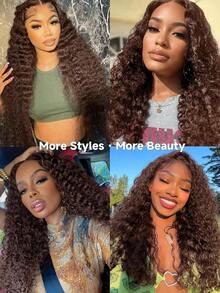 Tóc giả không keo màu nâu sô cô la 6x5, tóc thật, đã tỉa sẵn, đã cắt sẵn, màu nâu số 4, kiểu sóng nhẹ, tóc giả ren phía trước, tóc thật, đã tẩy trắng sẵn, không có nút thắt (20 inch, 6x5, màu nâu số 4) - S4 - Xem 8