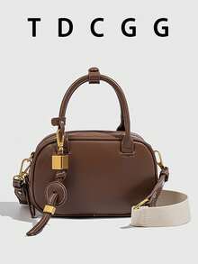 1pc Dark Brown PU Leather Boston Pillow Bag, Mini Top Handle Handbag, Women's Shoulder Crossbody Bag For Everyday Commute, Dates & Street Style - Brown - View 2