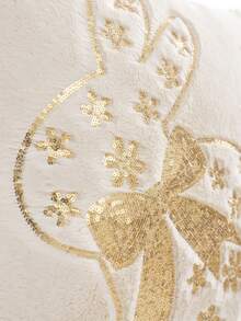 1pc/2pcs Easter Decorative Pillow Cover, Rabbit Design With Gold Sequins Embroidery And Bow, Plush, For Living Room Sofa, Holiday Gift, Spring/Summer - Champagne - View 3