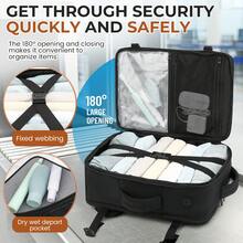 EZUOLA 43*30*20 轻便大容量旅行背包，多种颜色可选，附赠鞋袋，可容纳 15.6 英寸笔记本电脑，设有笔记本电脑隔层、个人物品口袋，符合航空标准，可作健身背包、机场友好型轻便背包、多功能大容量旅行背包、轻便笔记本电脑背包、时尚旅行通勤包、符合航空标准的笔记本电脑和书包 - 黑色 - 查看 7