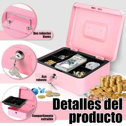 Caja Registradora, Caja para Dinero de Negocio con Llaves en Color Rosa - Caja de Efectivo Portable y Segura para Guardar Joyas, Relojes, Billetes y Monedas de Todo Tamaño | Ideal para Niños y Adolescentes Guardar Su Ahorro Diario y Fomentar Hábitos de Economía | Regalo Perfecto para Día de Reyes y Año Nuevo para Niños que Aman Guardar Su Dinero de Regalos | Perfecta para Pequeños Negocios en Fiestas de Enero, Mercados Locales de Manualidades | Fácil de Transportar, Resistente y con Diseño Atractivo que Combina Funcionalidad y Diversión para Niños y Adultos