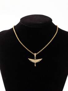 1件时尚铜合金锆石天使翅膀十字架吊坠项链，适合旅行、派对、聚会、装饰。