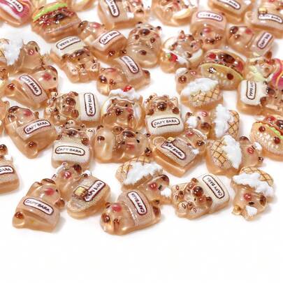4Amazonia 50Pcs Cartoon Cute Resin Capybara Beads Nail Charms Creative Hamster Animal Nail Art Decoration Accessories For DIY Manicure Crafts